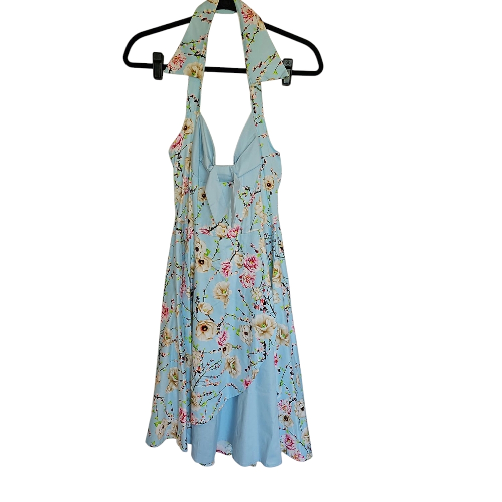 Floral Halter 50's vintage style Dress in Light Blue.